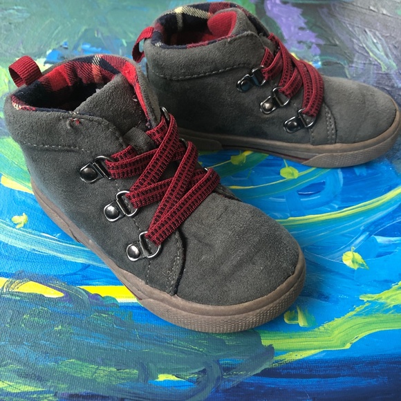 Carters Gray + Red High Top Sneaker - Picture 1 of 6